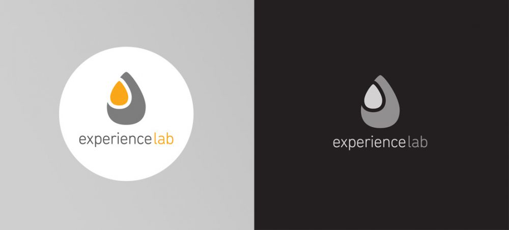 Experience Lab logo design featuring stylized water droplet